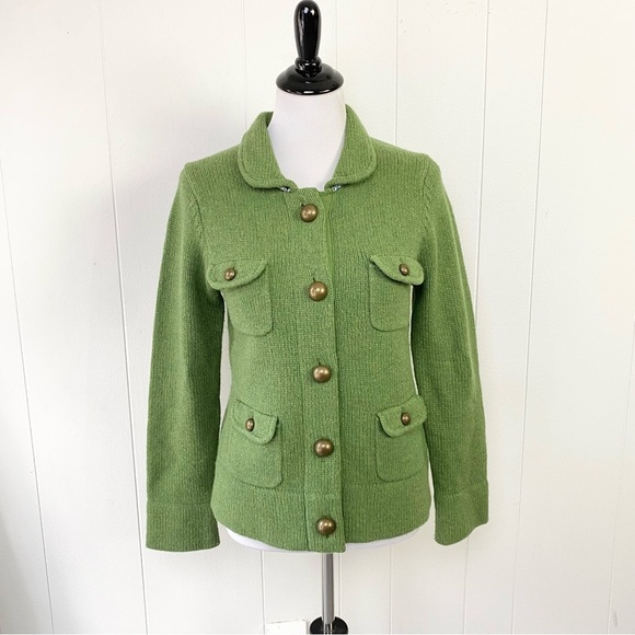 Boden 100% Wool Knit Cardigan Sweater Jacket Sz 10 Green 90s Y2K Preppy Academia - Picture 1 of 14